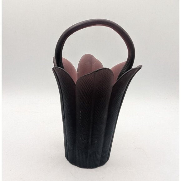 MIKASA JAPAN FROSTED DEEP PLUM PURPLE PETAL VASE w Handle - Picture 11 of 13